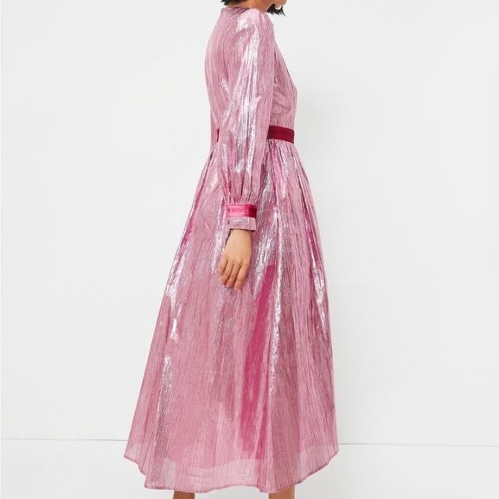 Tuckernuck Hyacinth House Pink Metallic Plisse Eloise Midi Dress Sz S - Picture 4 of 15